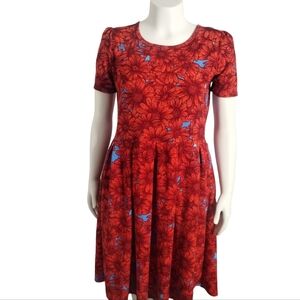 LulaRoe Amelia Pleaded Floral Mini Dress Women's XL Red/Blue Casual, Summer